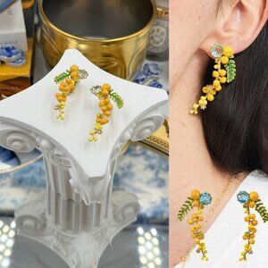 🆕 LES NEREIDES 🧿 NIB Gardens in Provence Long Mimosa Clip on Earrings